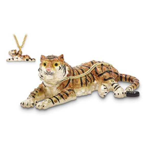 2022 is the Year of the Tiger!  Pewter Bejeweled and enameled Tiger Trinket Box - Picture 1 of 4